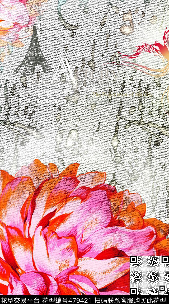 时尚独幅花卉英伦字母创意.F-S服装（定位）数码印花华亿平台下载（图片编号: 479421） - 瓦栏（Walan）