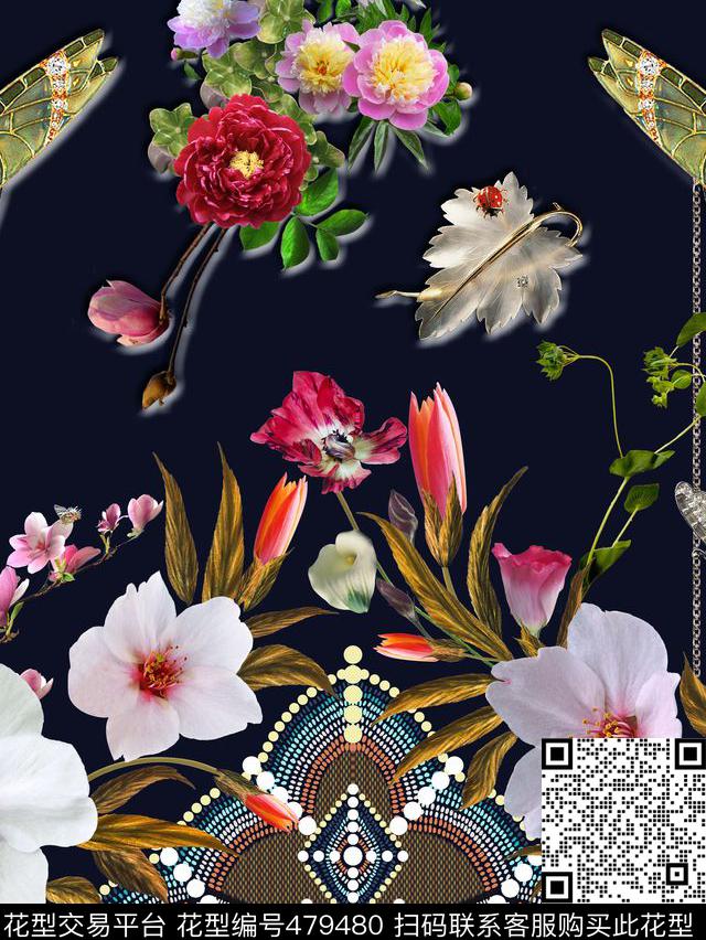 花卉几何翅膀数码印花华亿平台下载（图片编号: 479480） - 瓦栏（Walan）
