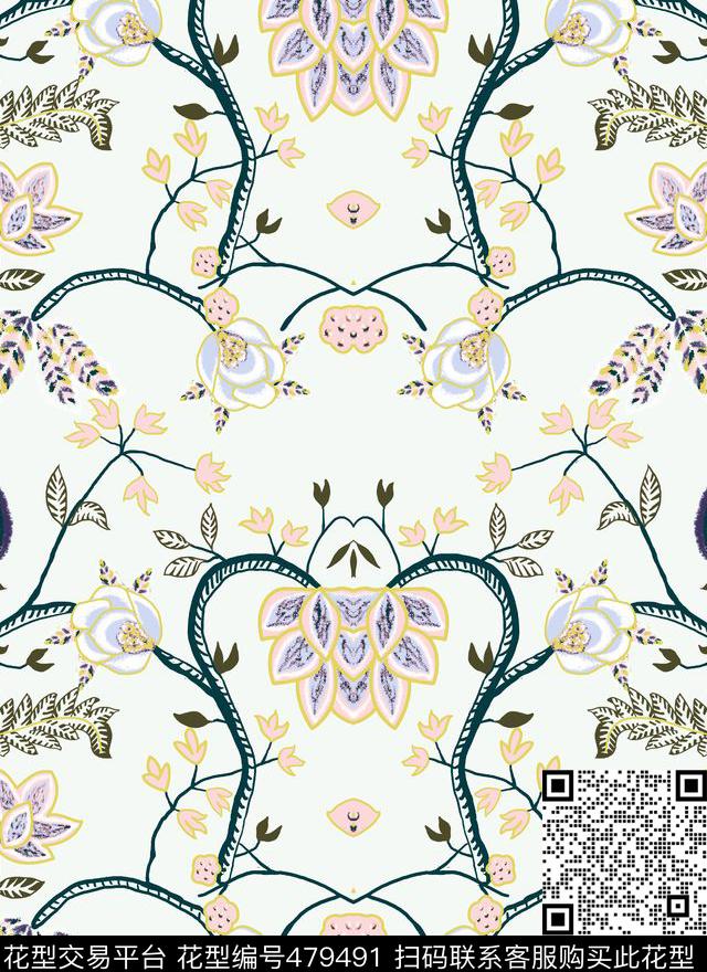 抽象复古植物花卉传统印花华亿平台下载（图片编号: 479491） - 瓦栏（Walan）