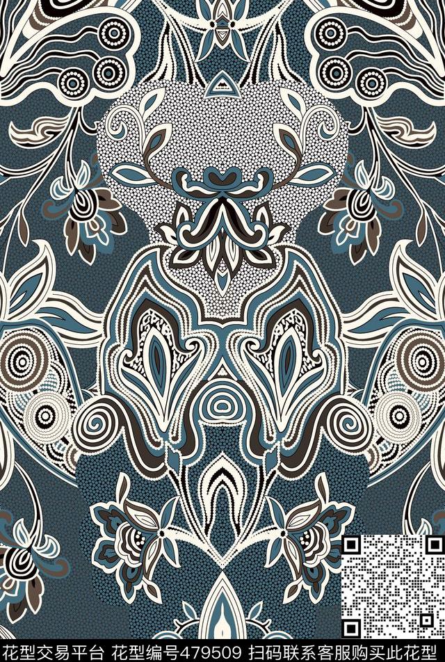 潮流时尚传统佩斯利定位手绘传统印花华亿平台下载（图片编号: 479509） - 瓦栏（Walan）