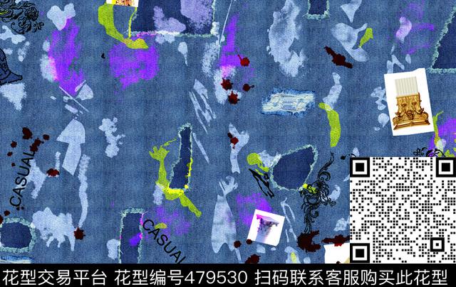牛仔风格牛仔纹理、洗水效果、泼墨、罗马建筑、欧式花纹数码印花华亿平台下载（图片编号: 479530） - 瓦栏（Walan）