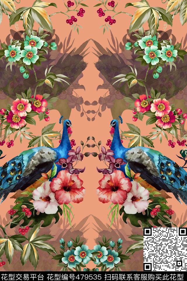 孔雀鸟语花香森林系类数码印花华亿平台下载（图片编号: 479535） - 瓦栏（Walan）