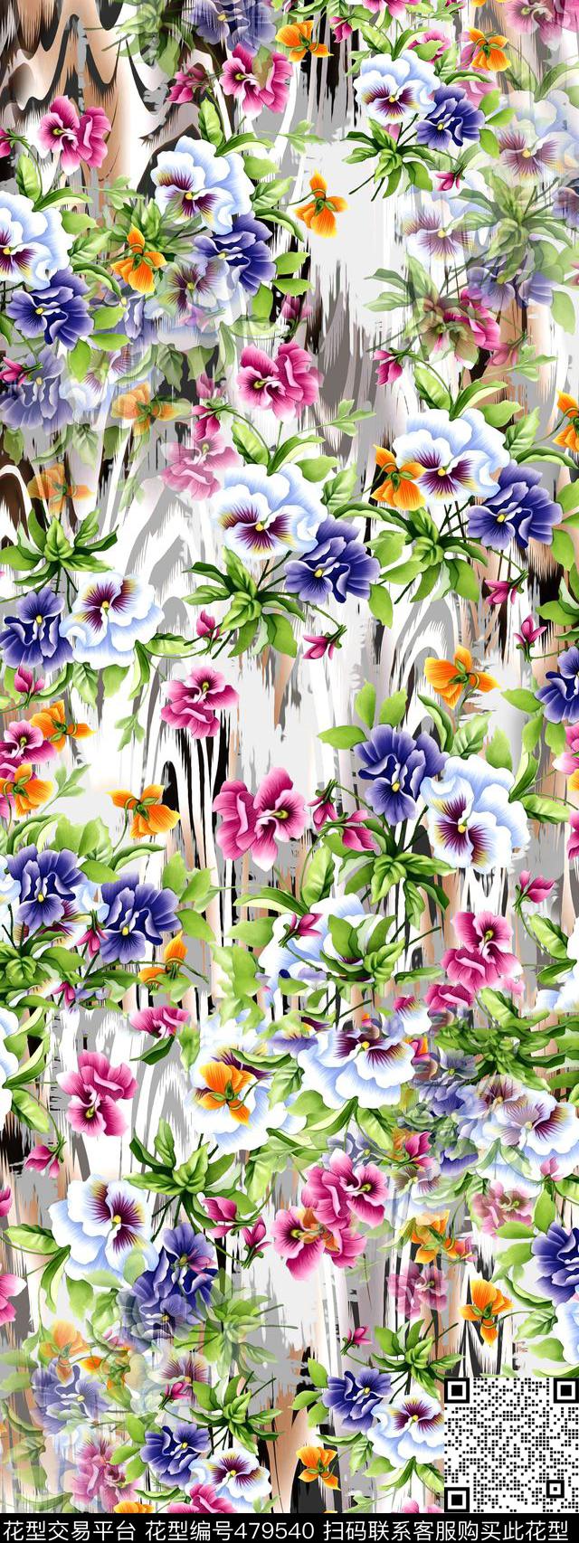 花卉田园植物数码印花华亿平台下载（图片编号: 479540） - 瓦栏（Walan）