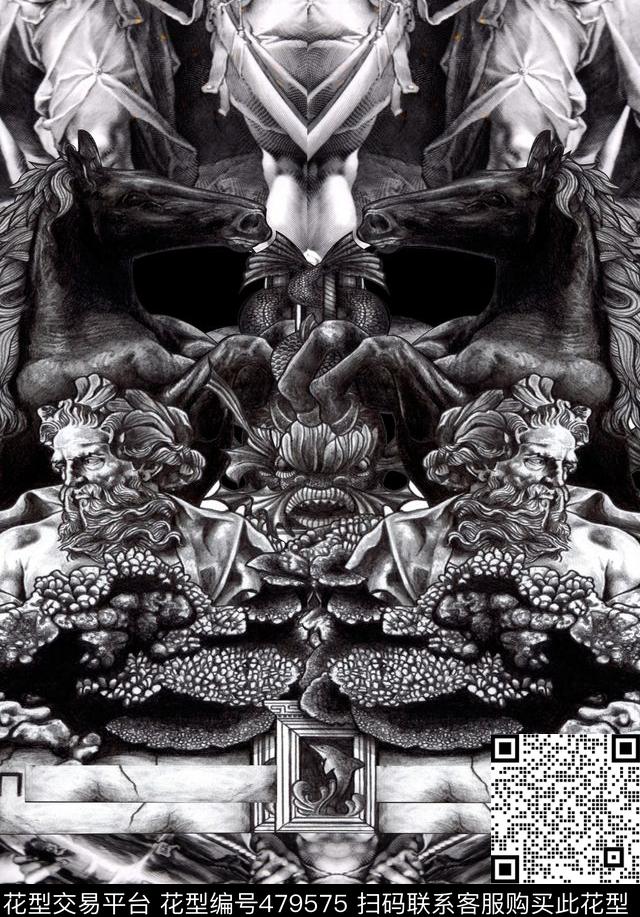 黑色调欧洲素材数码印花华亿平台下载（图片编号: 479575） - 瓦栏（Walan）