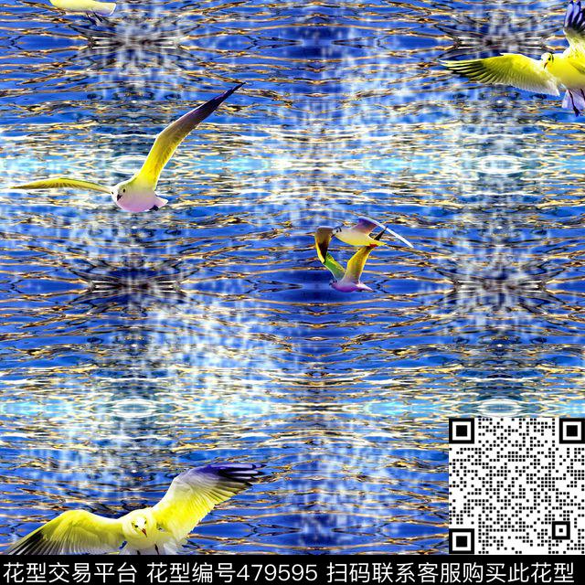 海水涟漪海鸥数码印花华亿平台下载（图片编号: 479595） - 瓦栏（Walan）