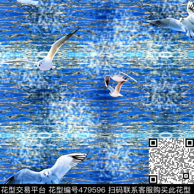 海水涟漪海鸥数码印花华亿平台下载（图片编号: 479596） - 瓦栏（Walan）