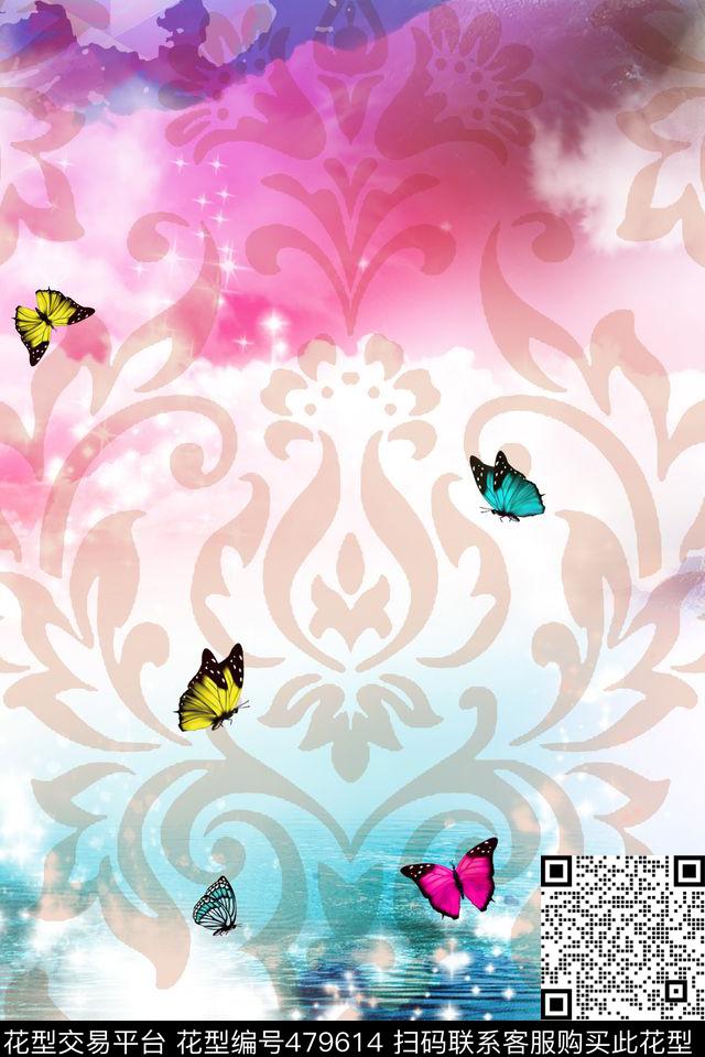面料花纹蝴蝶数码印花华亿平台下载（图片编号: 479614） - 瓦栏（Walan）
