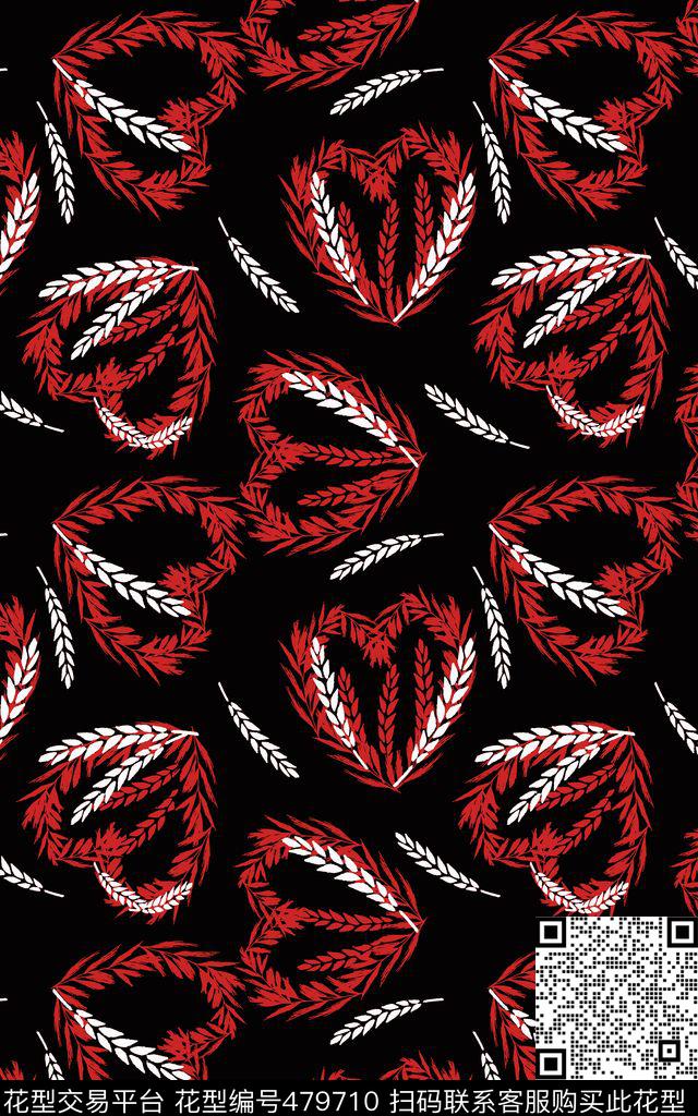 时尚甜美麦穗爱心传统印花华亿平台下载（图片编号: 479710） - 瓦栏（Walan）