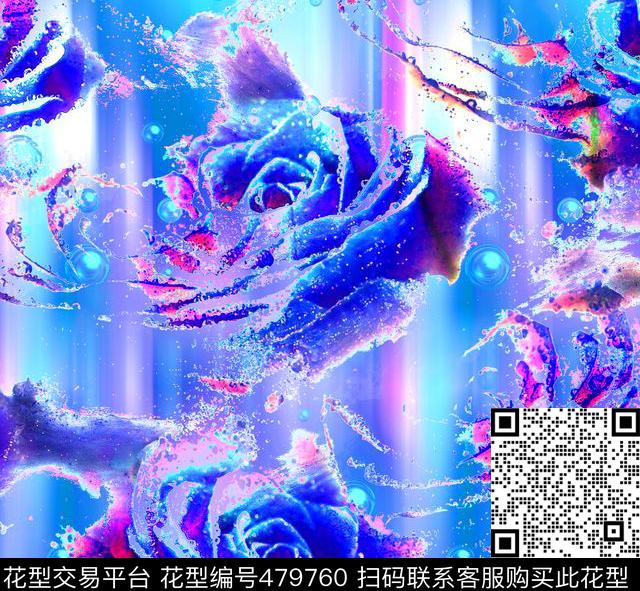 流行时尚欧美手绘水珠玫瑰数码印花华亿平台下载（图片编号: 479760） - 瓦栏（Walan）