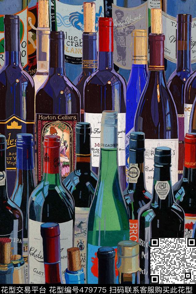 时尚酒瓶红酒瓶数码印花华亿平台下载（图片编号: 479775） - 瓦栏（Walan）