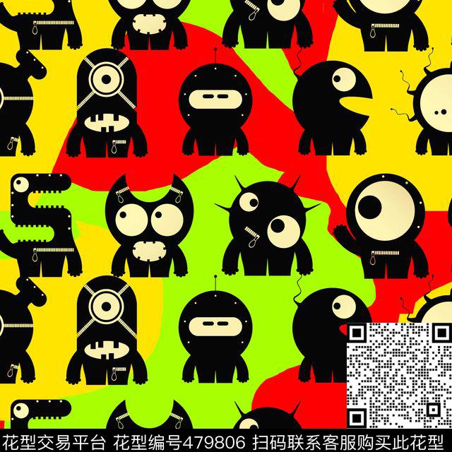 抽象怪兽几何传统印花华亿平台下载（图片编号: 479806） - 瓦栏（Walan）