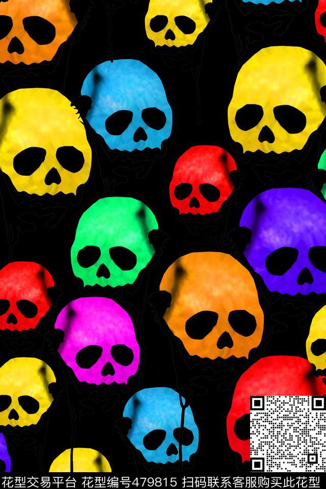 潮流时尚趣味鬼脸骷髅头女装数码印花华亿平台下载（图片编号: 479815） - 瓦栏（Walan）