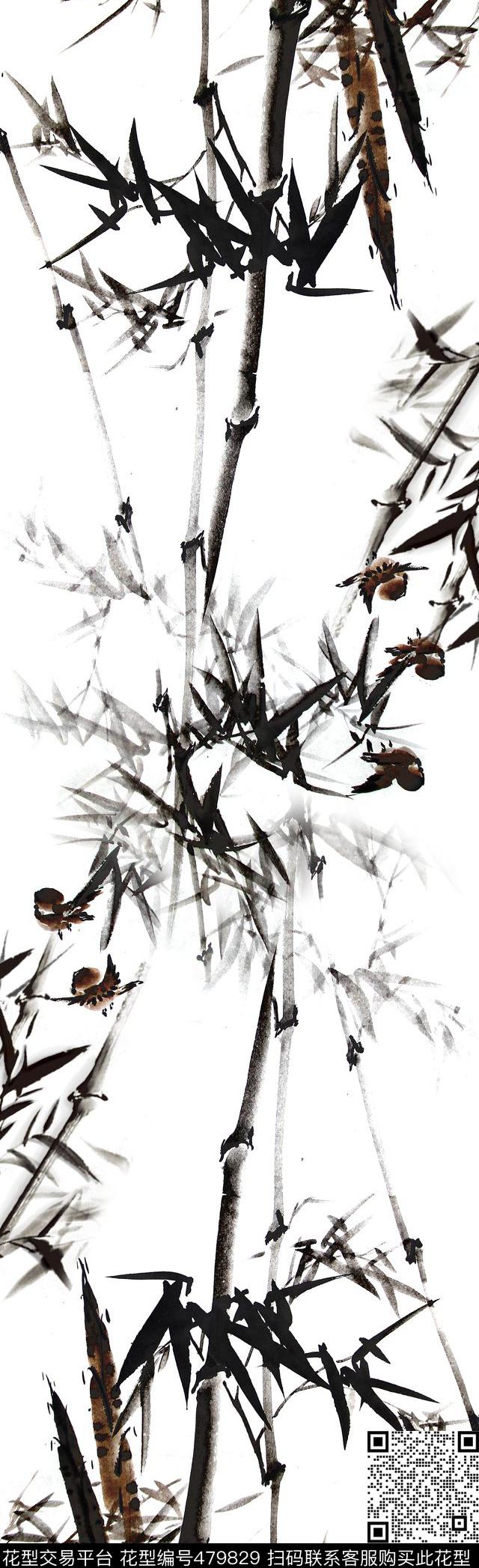 手绘水墨国画数码印花华亿平台下载（图片编号: 479829） - 瓦栏（Walan）
