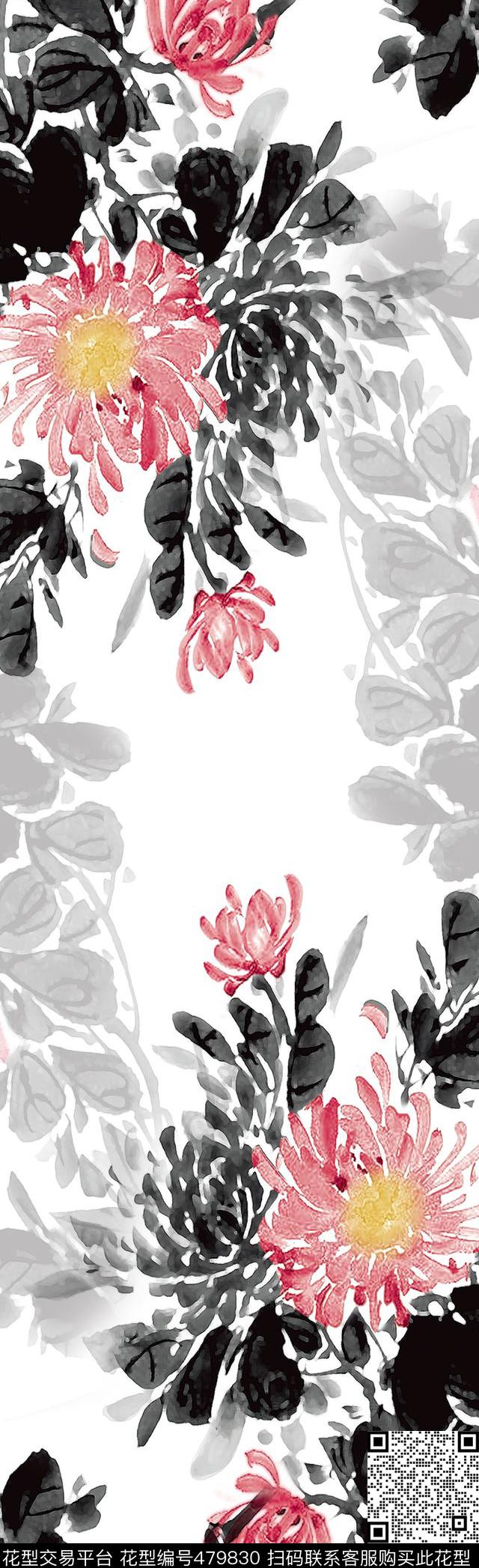 手绘水墨国画数码印花华亿平台下载（图片编号: 479830） - 瓦栏（Walan）