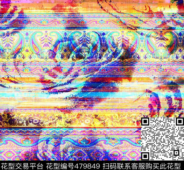 流行时尚手绘腰果玫瑰欧美数码印花华亿平台下载（图片编号: 479849） - 瓦栏（Walan）