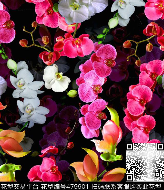 花藤蝴蝶兰花卉流行时尚欧美数码印花华亿平台下载（图片编号: 479901） - 瓦栏（Walan）