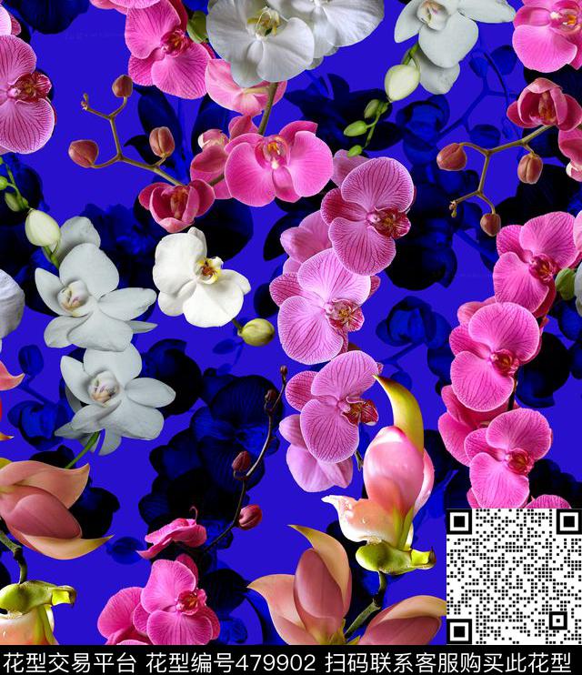 流行时尚花藤蝴蝶兰花卉欧美数码印花华亿平台下载（图片编号: 479902） - 瓦栏（Walan）