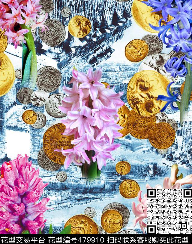 流行时尚风信子钱币混搭欧美数码印花华亿平台下载（图片编号: 479910） - 瓦栏（Walan）