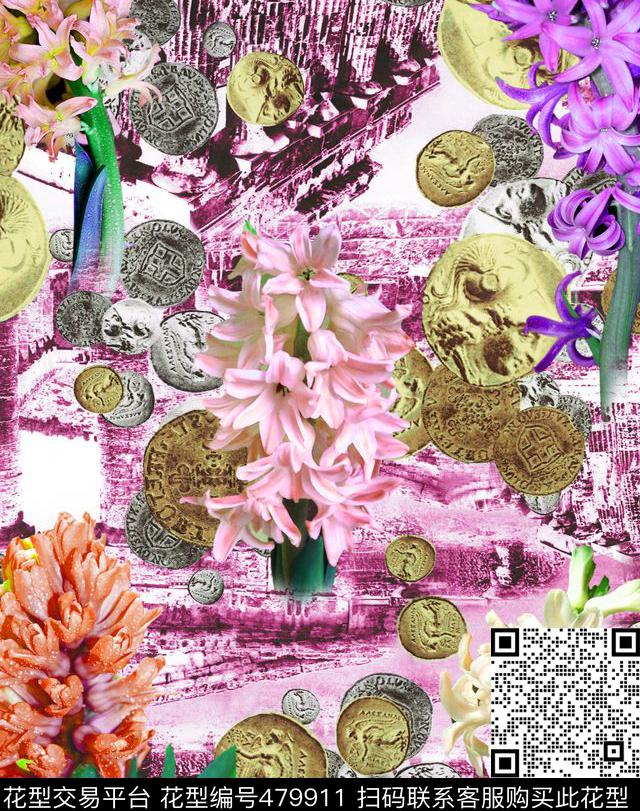流行时尚风信子钱币混搭欧美数码印花华亿平台下载（图片编号: 479911） - 瓦栏（Walan）