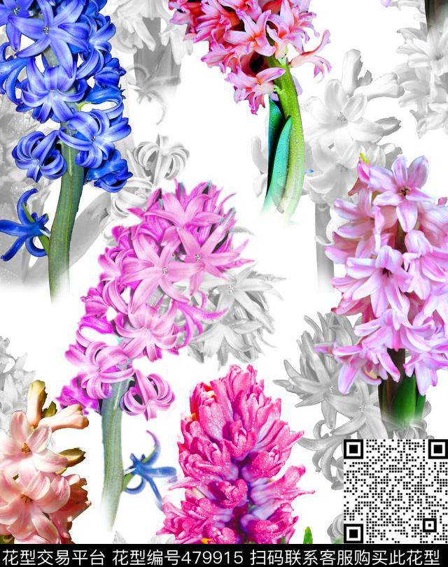 流行时尚风信子欧美数码印花华亿平台下载（图片编号: 479915） - 瓦栏（Walan）