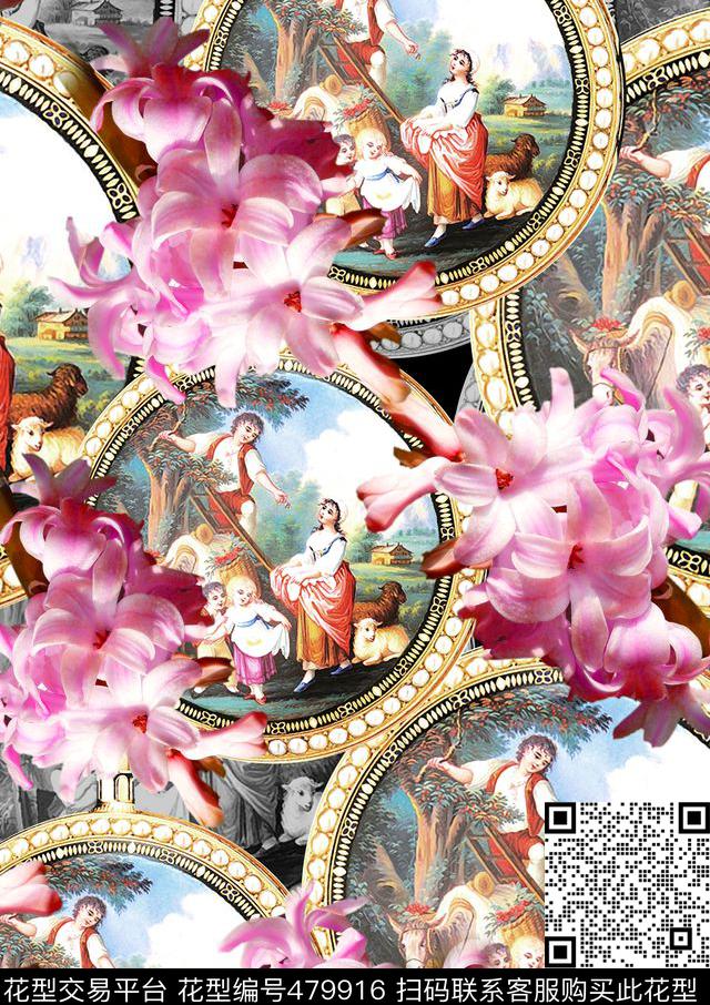 流行时尚风信子欧美油画怀表欧美数码印花华亿平台下载（图片编号: 479916） - 瓦栏（Walan）