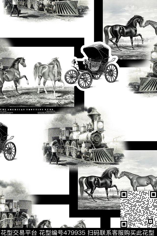 旧时代交通工具火车数码印花华亿平台下载（图片编号: 479935） - 瓦栏（Walan）
