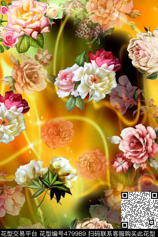 炫光底纹大朵花卉丝绸泳装数码印花华亿平台下载（图片编号: 479989） - 瓦栏（Walan）