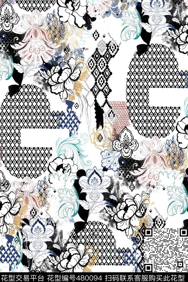 时尚几何格子数码印花华亿平台下载（图片编号: 480094） - 瓦栏（Walan）