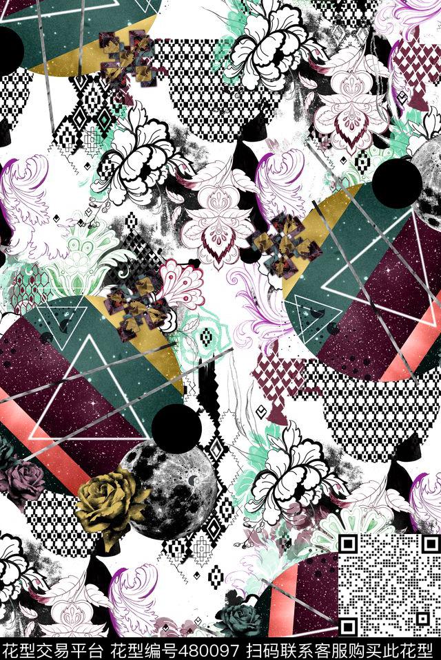 时尚几何格子数码印花华亿平台下载（图片编号: 480097） - 瓦栏（Walan）