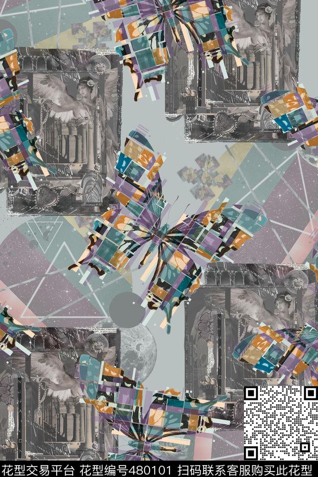 时尚水墨蝴蝶数码印花华亿平台下载（图片编号: 480101） - 瓦栏（Walan）