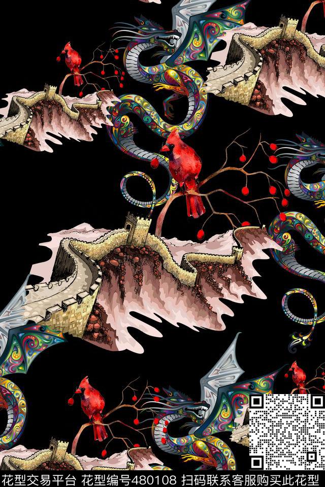 长城龙中国风数码印花华亿平台下载（图片编号: 480108） - 瓦栏（Walan）