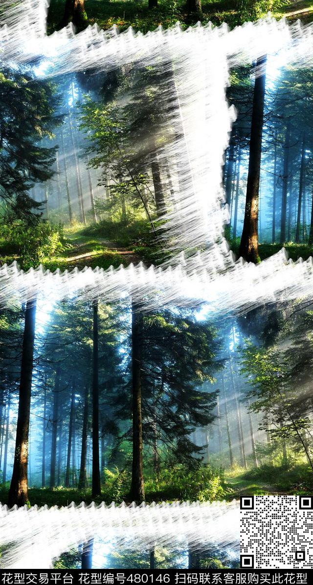 时尚清新风景框式数码印花华亿平台下载（图片编号: 480146） - 瓦栏（Walan）