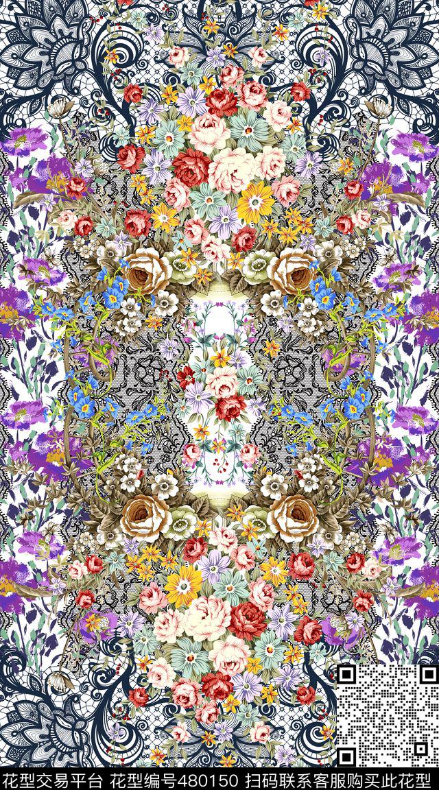 蕾丝花卉系列数码印花华亿平台下载（图片编号: 480150） - 瓦栏（Walan）