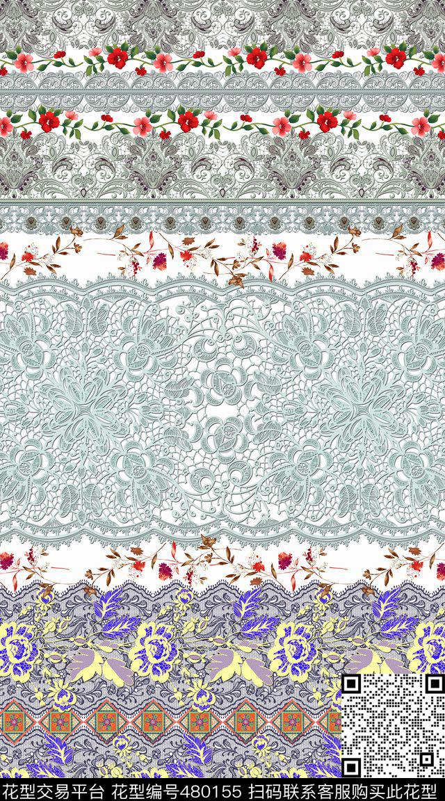 复古蕾丝定位数码印花华亿平台下载（图片编号: 480155） - 瓦栏（Walan）