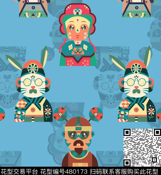 复古时尚撞色卡通人物传统印花华亿平台下载（图片编号: 480173） - 瓦栏（Walan）