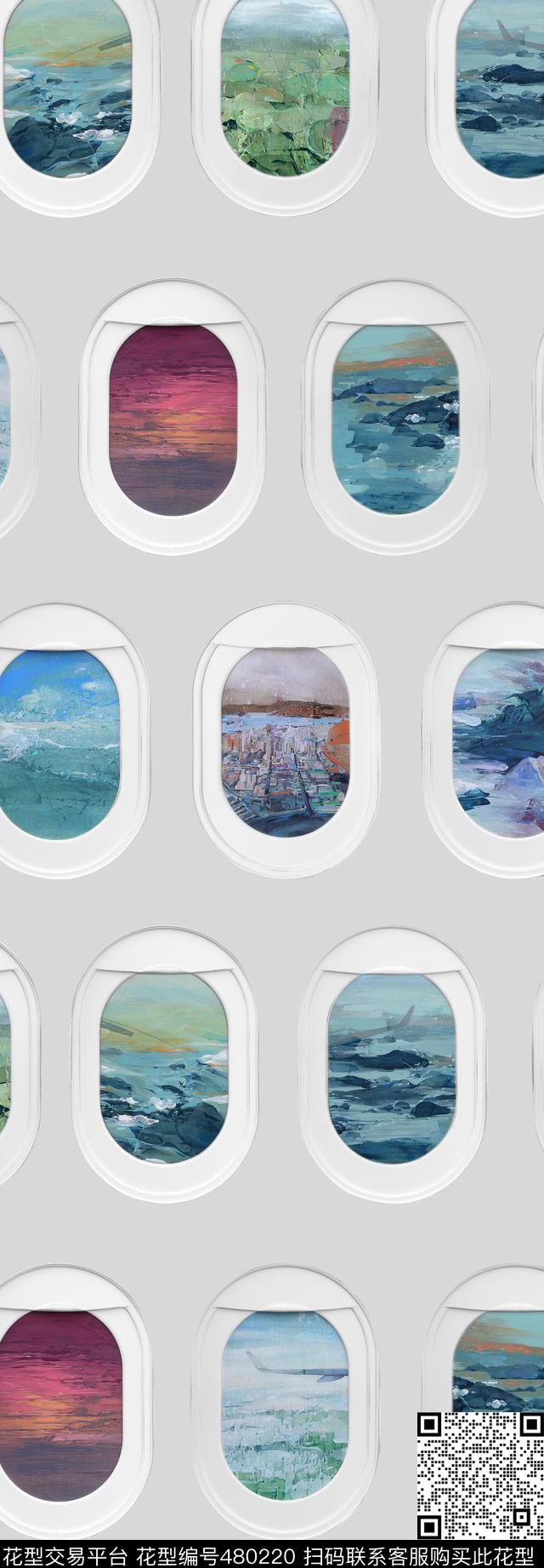 窗口风景几何数码印花华亿平台下载（图片编号: 480220） - 瓦栏（Walan）