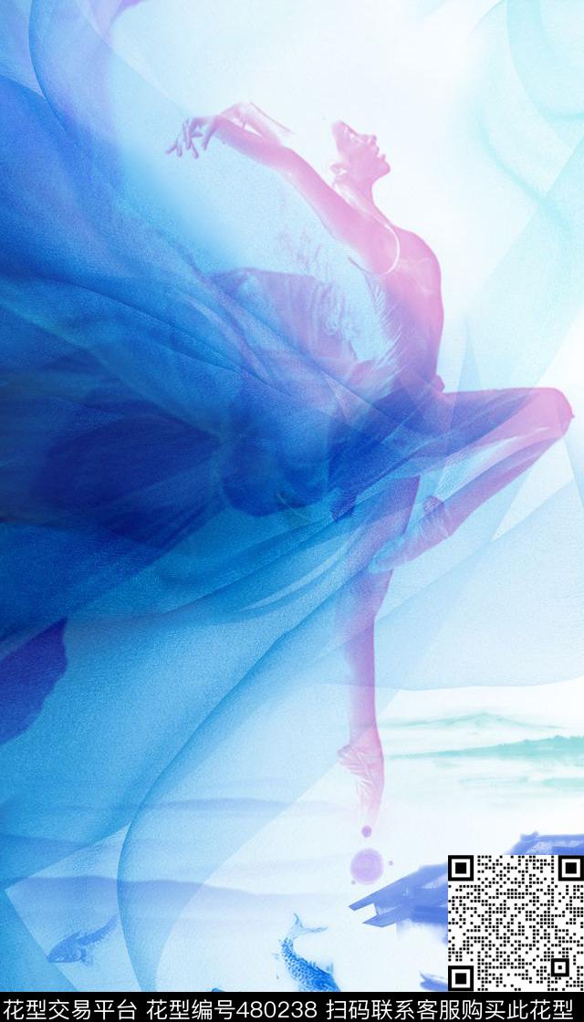 中国风水墨江南仙子数码印花华亿平台下载（图片编号: 480238） - 瓦栏（Walan）