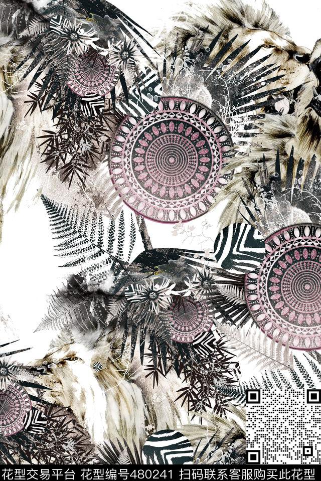 水墨罗盘狮子数码印花华亿平台下载（图片编号: 480241） - 瓦栏（Walan）