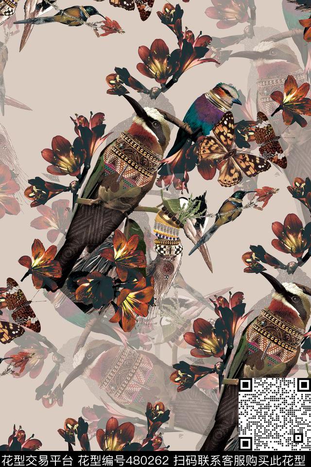 创意花鸟时尚数码印花华亿平台下载（图片编号: 480262） - 瓦栏（Walan）