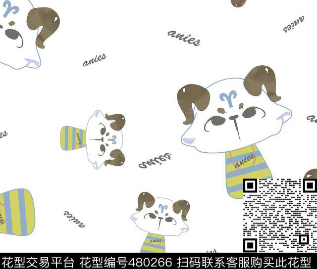 手绘白羊座动物传统印花华亿平台下载（图片编号: 480266） - 瓦栏（Walan）