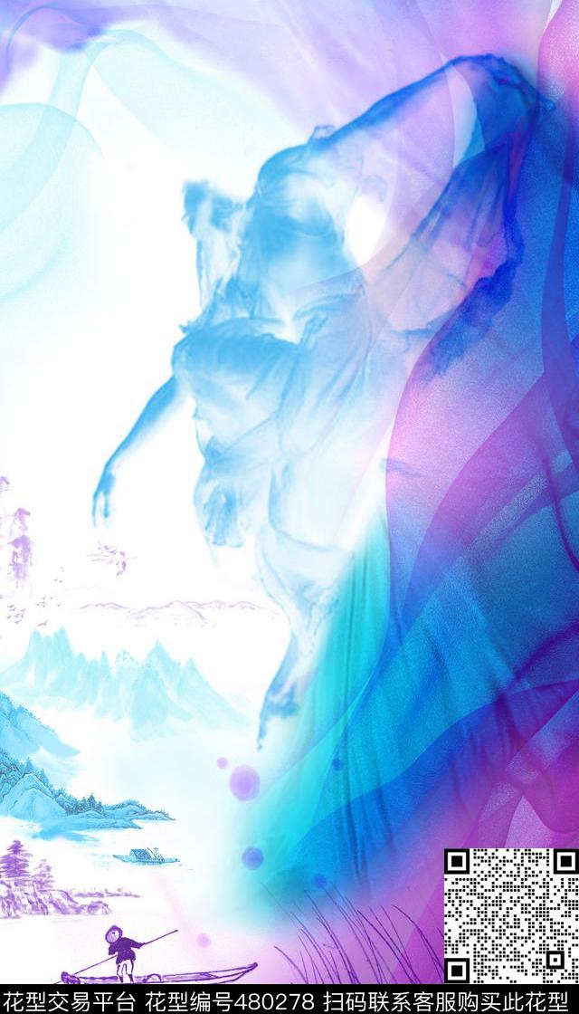 中国风水墨时尚数码印花华亿平台下载（图片编号: 480278） - 瓦栏（Walan）