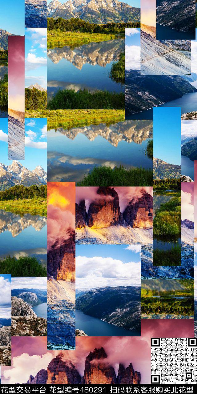 风景抽象男女装泳装风景景观数码印花华亿平台下载（图片编号: 480291） - 瓦栏（Walan）