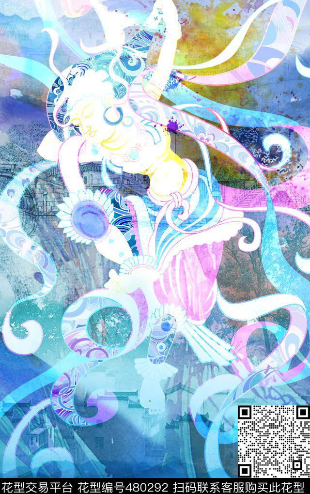 敦煌中国风数码印花华亿平台下载（图片编号: 480292） - 瓦栏（Walan）