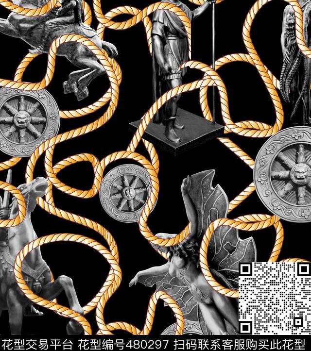 潮流时尚雕塑复古建筑数码印花华亿平台下载（图片编号: 480297） - 瓦栏（Walan）