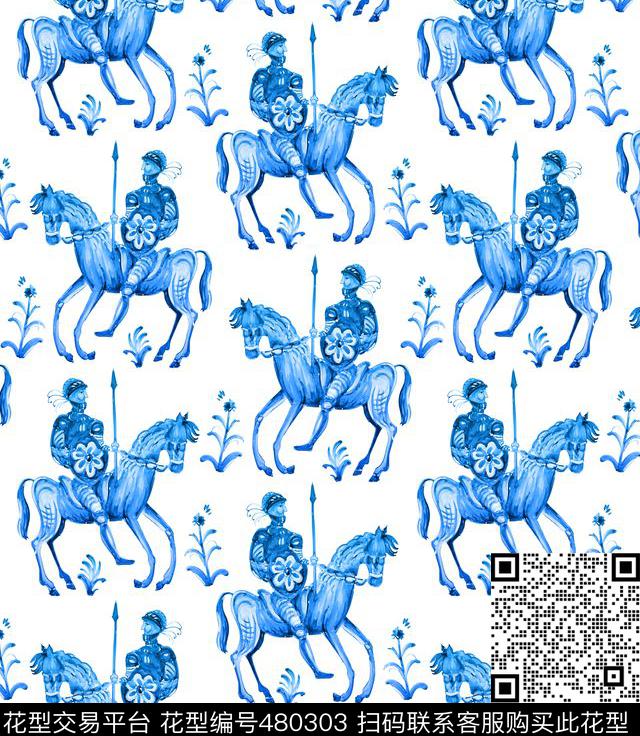 骑士花卉绘画数码印花华亿平台下载（图片编号: 480303） - 瓦栏（Walan）