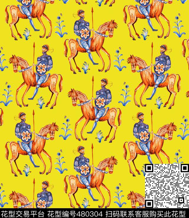 骑士花卉绘画数码印花华亿平台下载（图片编号: 480304） - 瓦栏（Walan）