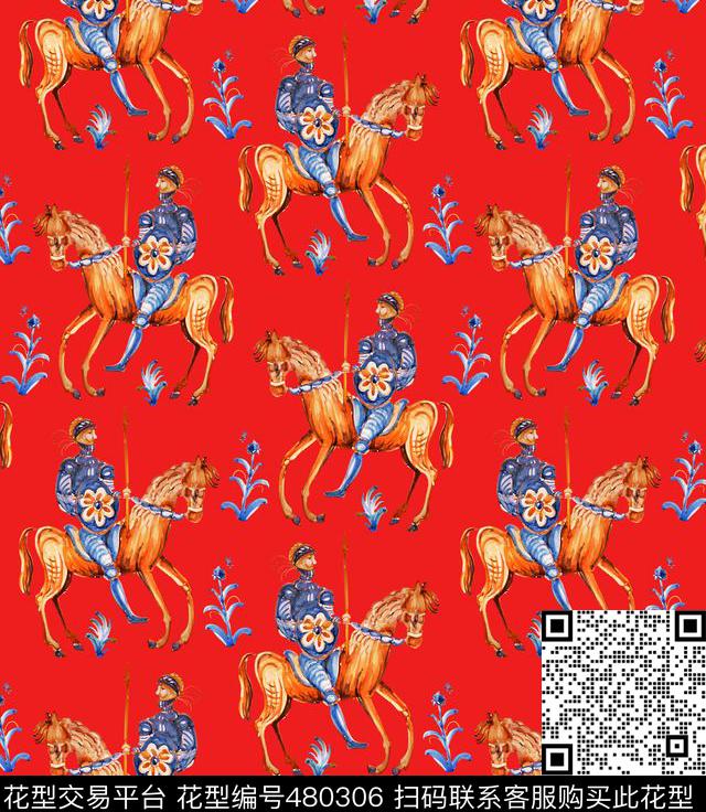 骑士花卉绘画数码印花华亿平台下载（图片编号: 480306） - 瓦栏（Walan）