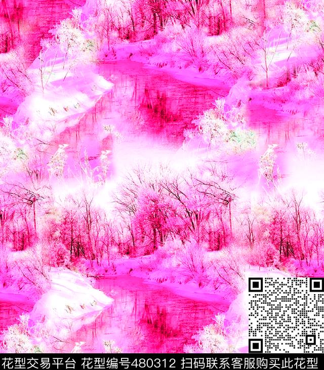 休闲风雪山风景数码印花华亿平台下载（图片编号: 480312） - 瓦栏（Walan）