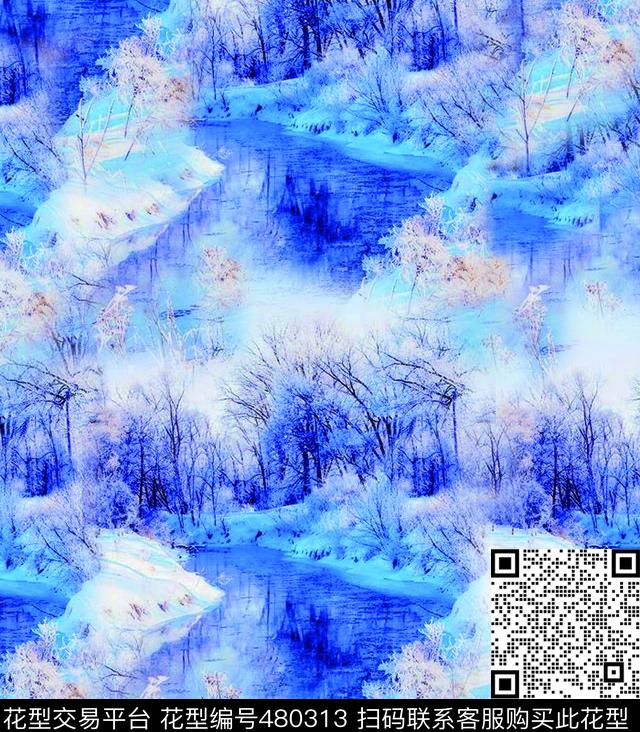 休闲风雪山风景数码印花华亿平台下载（图片编号: 480313） - 瓦栏（Walan）