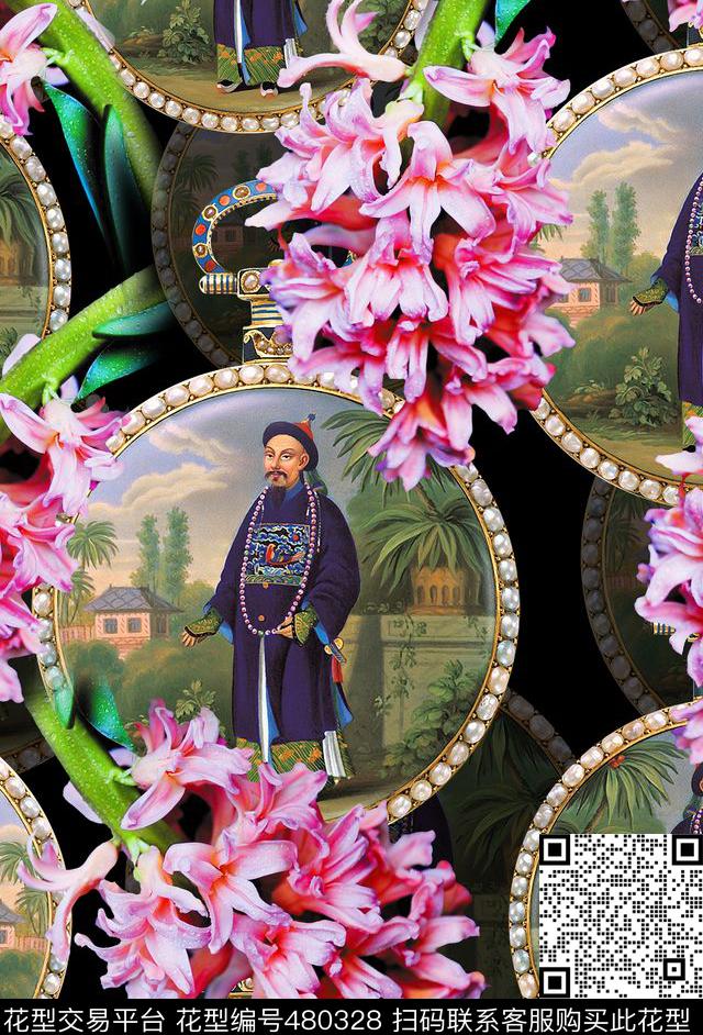 风信子清装人物怀表流行时尚欧美数码印花华亿平台下载（图片编号: 480328） - 瓦栏（Walan）